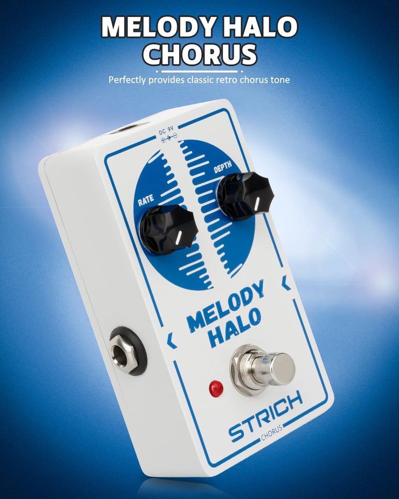 STRICH Chorus Guitar Pedal, Tutti Love Analog Chorus Effect Classic Warm, True Bypass for Electric Guitar, White and Blue, MELODY HALO, White and Blue - Image 3